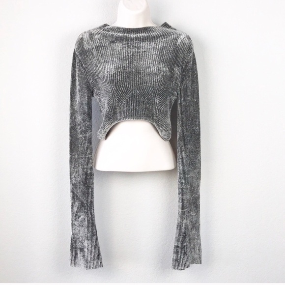 Alexander Wang Tops - Alexander Wang Grey Velvet Chenille Crop Sweater